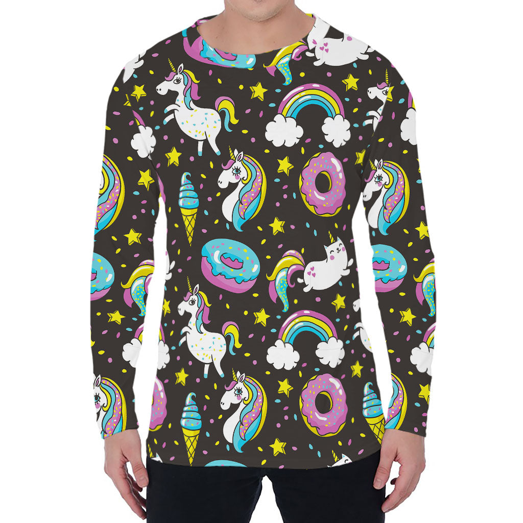 Girly Unicorn Donut Pattern Print Men's Long Sleeve T-Shirt