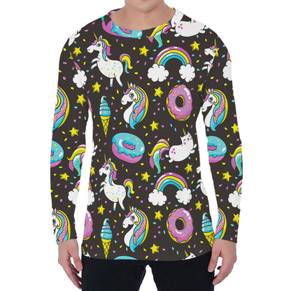 Girly Unicorn Donut Pattern Print Men's Long Sleeve T-Shirt