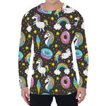 Girly Unicorn Donut Pattern Print Men's Long Sleeve T-Shirt