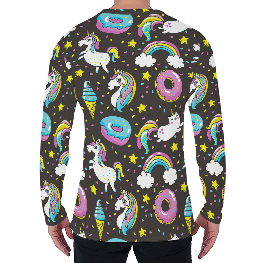 Girly Unicorn Donut Pattern Print Men's Long Sleeve T-Shirt
