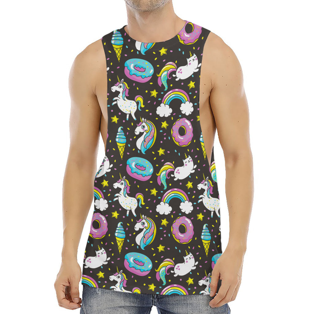 Girly Unicorn Donut Pattern Print Men's Muscle Tank Top