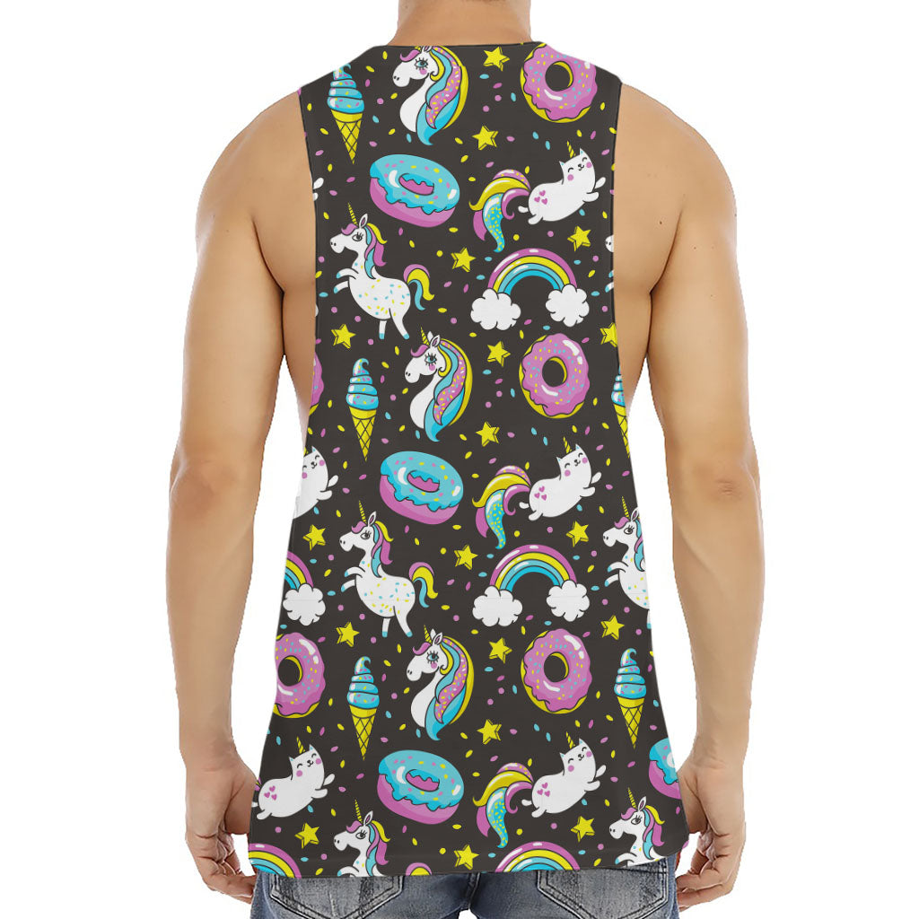 Girly Unicorn Donut Pattern Print Men's Muscle Tank Top