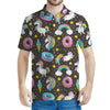 Girly Unicorn Donut Pattern Print Men's Polo Shirt