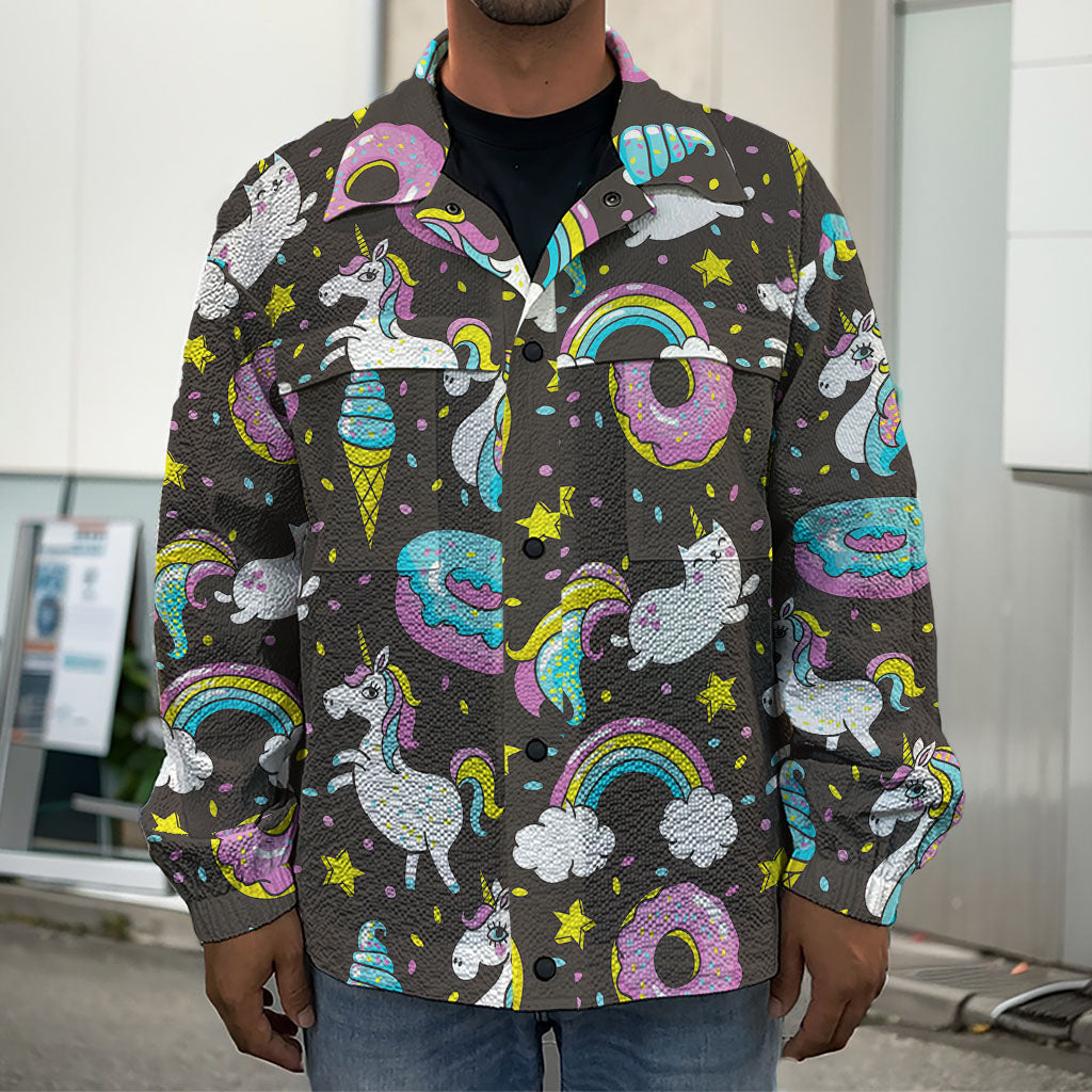 Girly Unicorn Donut Pattern Print Men's Shirt Jacket