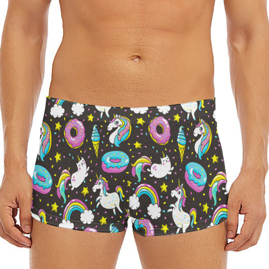 Girly Unicorn Donut Pattern Print Men's Short Boxer Briefs