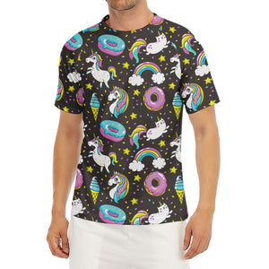 Girly Unicorn Donut Pattern Print Men's Short Sleeve Rash Guard