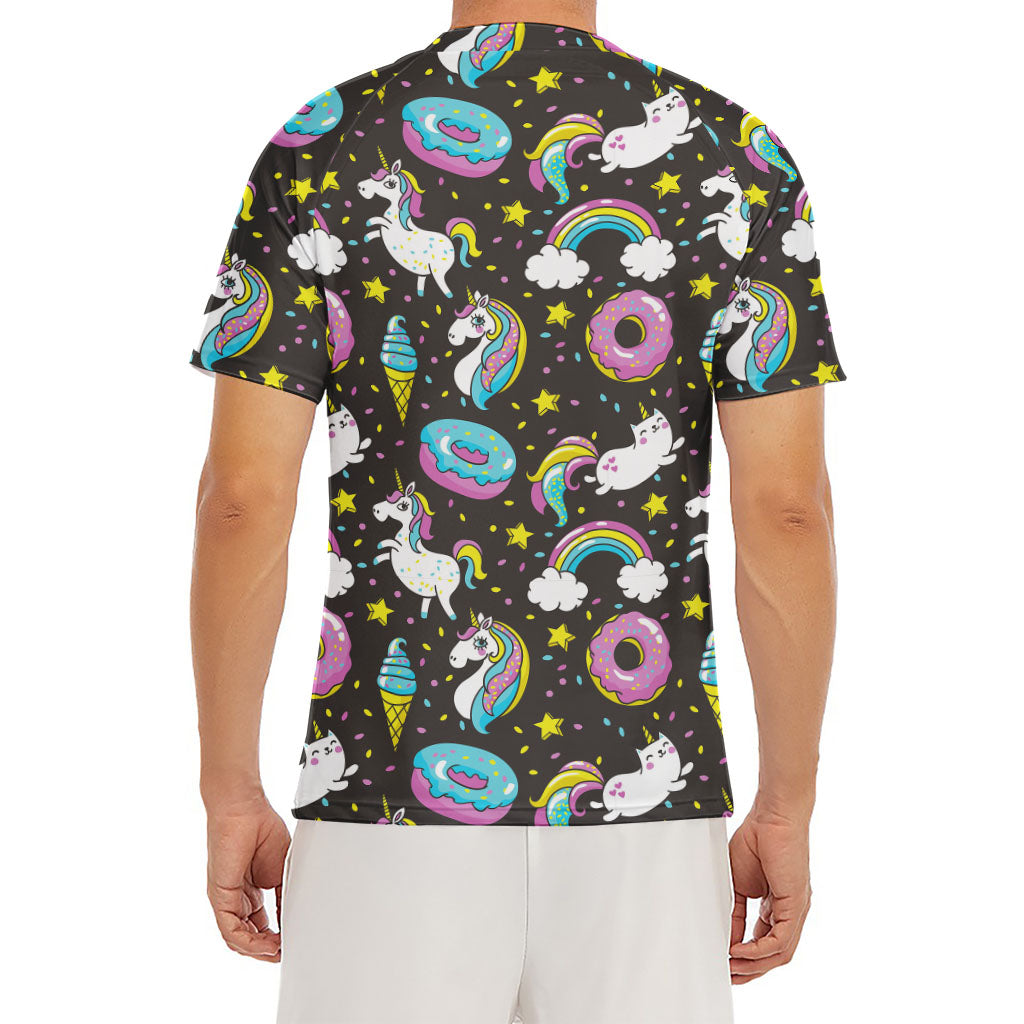 Girly Unicorn Donut Pattern Print Men's Short Sleeve Rash Guard