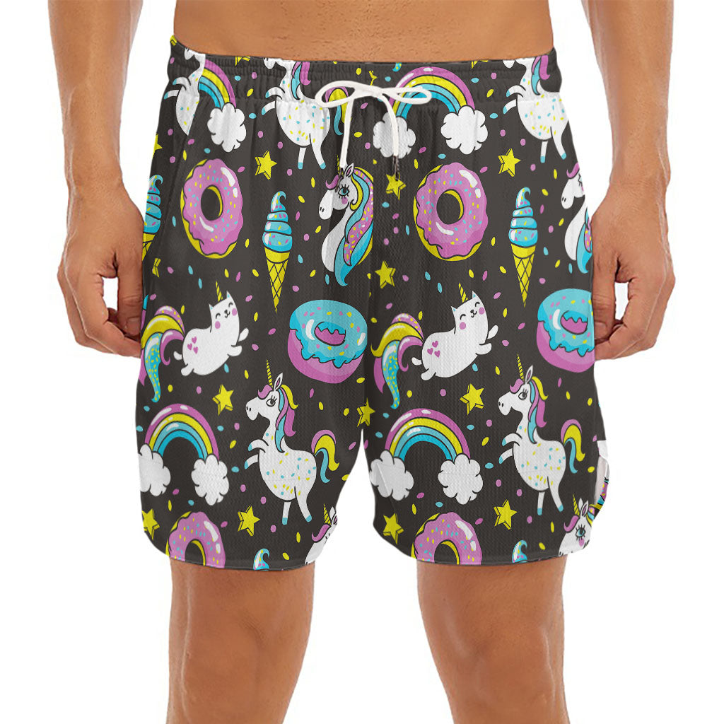 Girly Unicorn Donut Pattern Print Men's Split Running Shorts