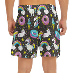 Girly Unicorn Donut Pattern Print Men's Split Running Shorts