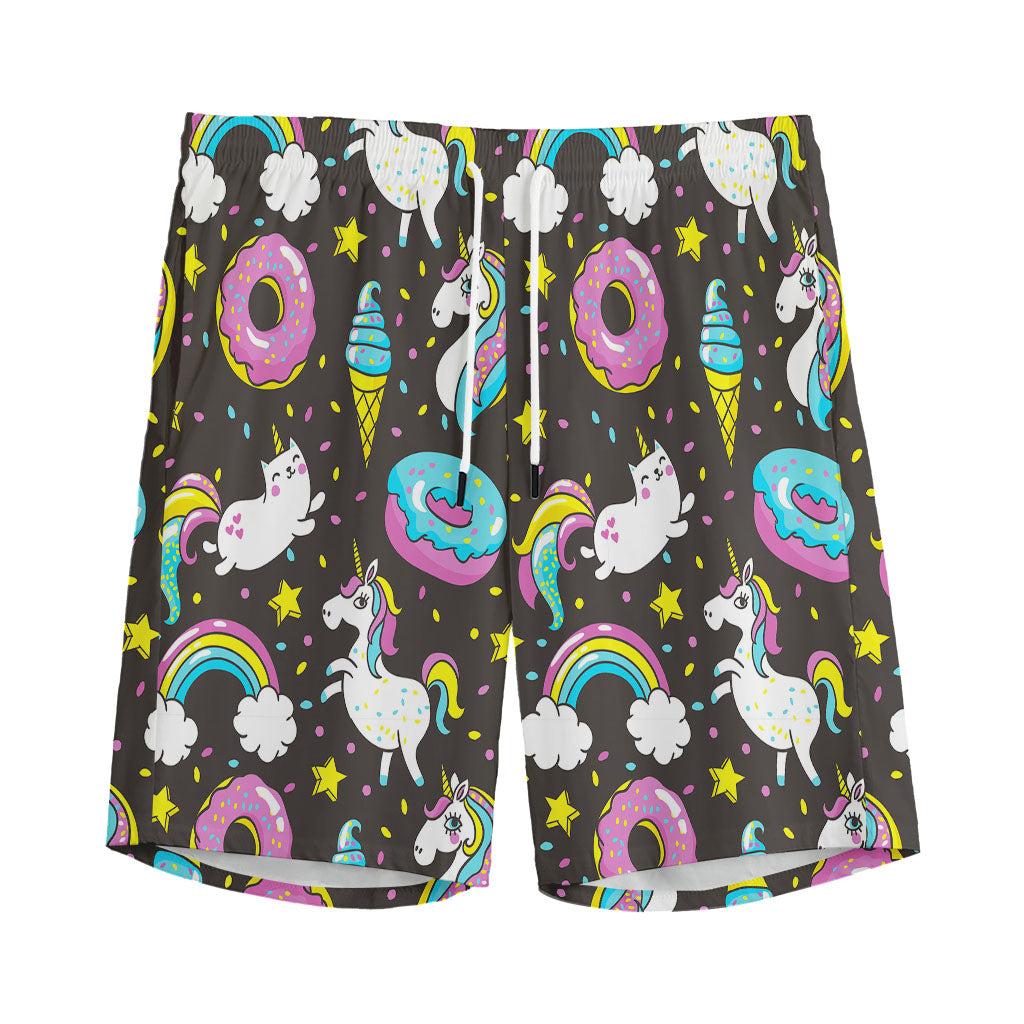 Girly Unicorn Donut Pattern Print Men's Sports Shorts