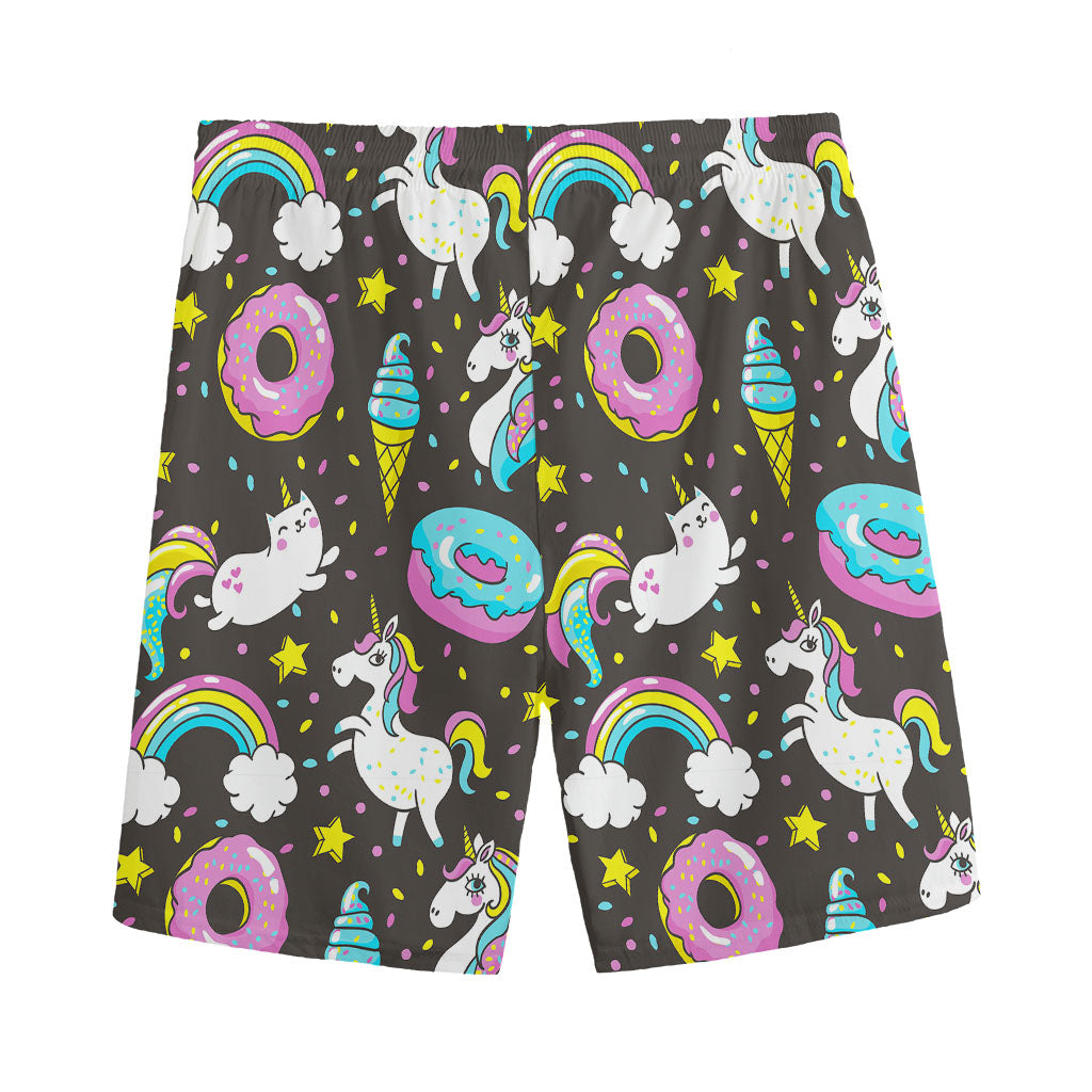 Girly Unicorn Donut Pattern Print Men's Sports Shorts