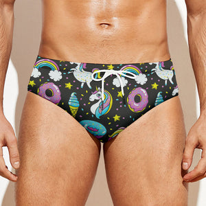 Girly Unicorn Donut Pattern Print Men's Swim Briefs