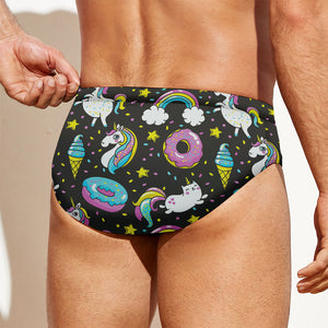 Girly Unicorn Donut Pattern Print Men's Swim Briefs