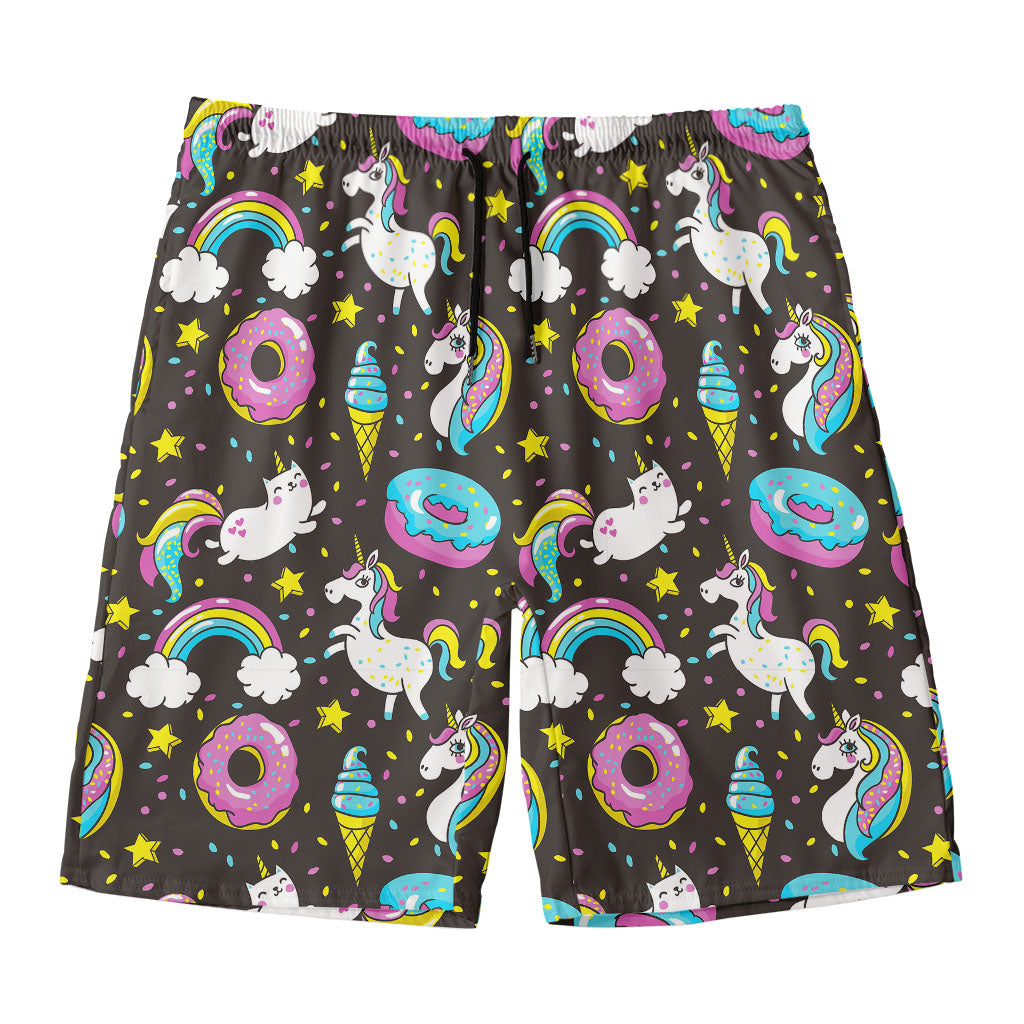 Girly Unicorn Donut Pattern Print Men's Swim Trunks