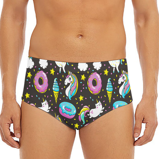 Girly Unicorn Donut Pattern Print Men's Triangle Swim Briefs