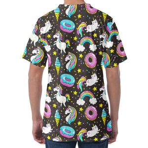 Girly Unicorn Donut Pattern Print Men's Velvet T-Shirt