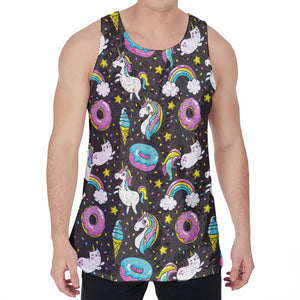 Girly Unicorn Donut Pattern Print Men's Velvet Tank Top