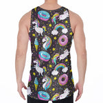 Girly Unicorn Donut Pattern Print Men's Velvet Tank Top