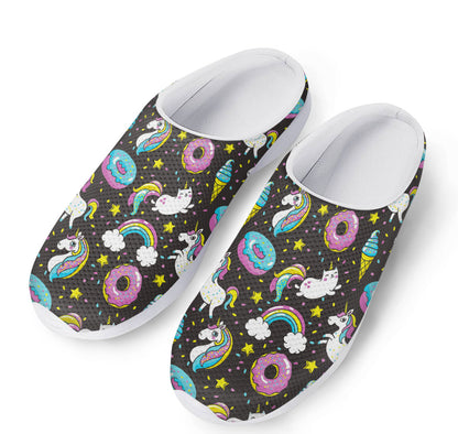 Girly Unicorn Donut Pattern Print Mesh Casual Shoes