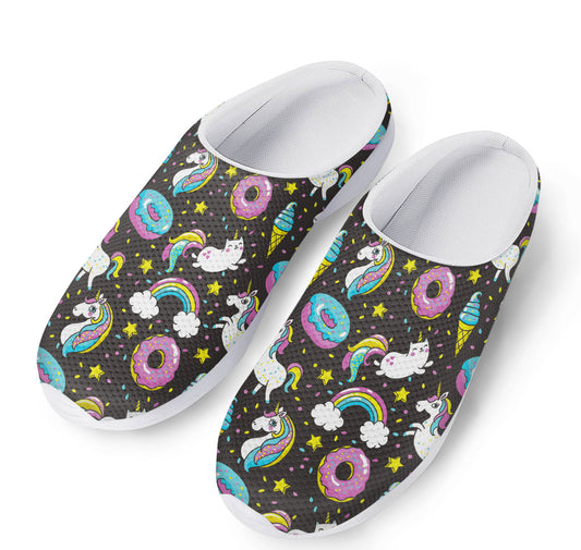 Girly Unicorn Donut Pattern Print Mesh Casual Shoes