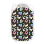 Girly Unicorn Donut Pattern Print Mesh Laundry Hamper