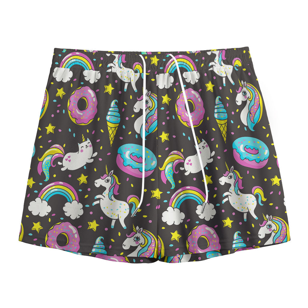 Girly Unicorn Donut Pattern Print Mesh Shorts