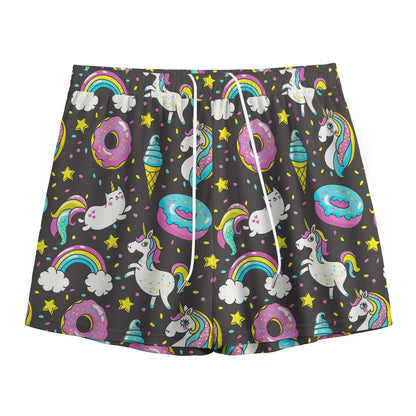 Girly Unicorn Donut Pattern Print Mesh Shorts