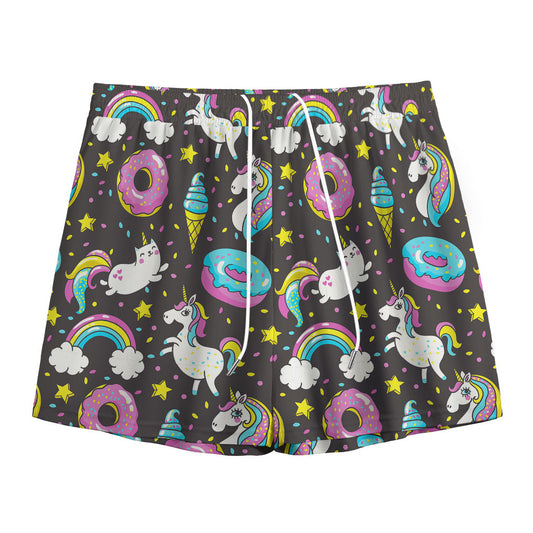 Girly Unicorn Donut Pattern Print Mesh Shorts