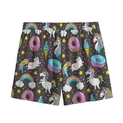 Girly Unicorn Donut Pattern Print Mesh Shorts