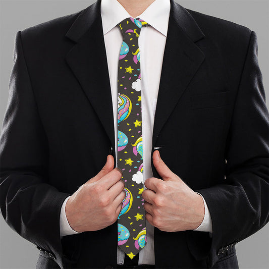 Girly Unicorn Donut Pattern Print Necktie