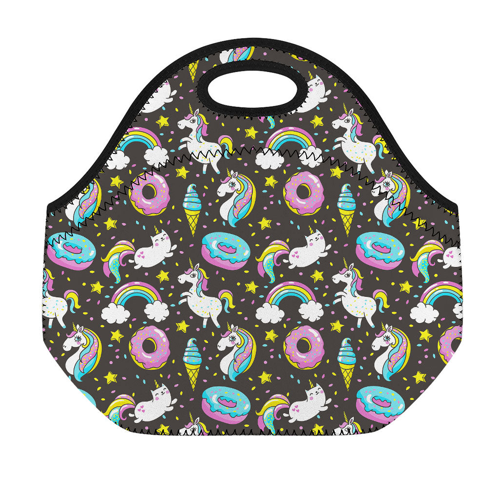 Girly Unicorn Donut Pattern Print Neoprene Lunch Bag