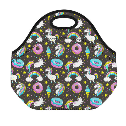 Girly Unicorn Donut Pattern Print Neoprene Lunch Bag