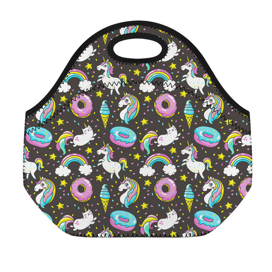 Girly Unicorn Donut Pattern Print Neoprene Lunch Bag