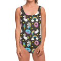 Girly Unicorn Donut Pattern Print One Piece Swimsuit