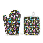 Girly Unicorn Donut Pattern Print Oven Mitt And Pot Holder Set
