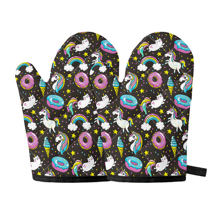Girly Unicorn Donut Pattern Print Oven Mitts