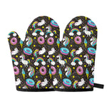 Girly Unicorn Donut Pattern Print Oven Mitts