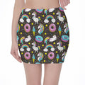 Girly Unicorn Donut Pattern Print Pencil Mini Skirt