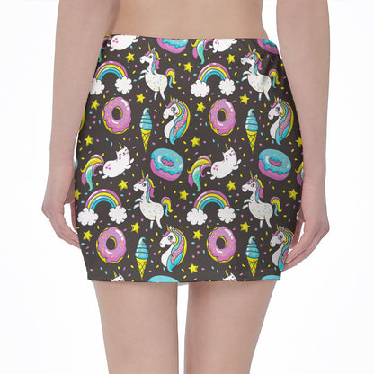 Girly Unicorn Donut Pattern Print Pencil Mini Skirt