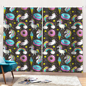 Girly Unicorn Donut Pattern Print Pencil Pleat Curtains