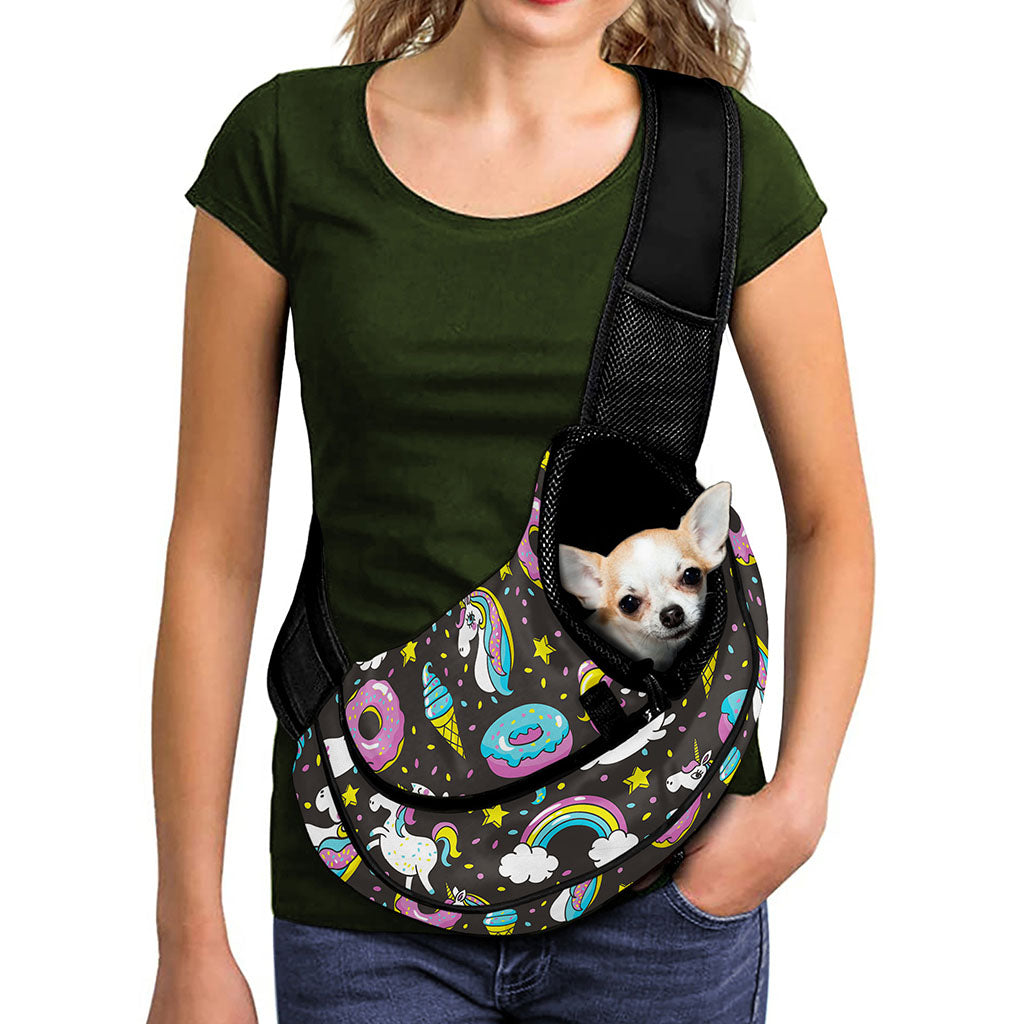 Girly Unicorn Donut Pattern Print Pet Sling Carrier