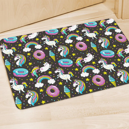 Girly Unicorn Donut Pattern Print Polyester Doormat