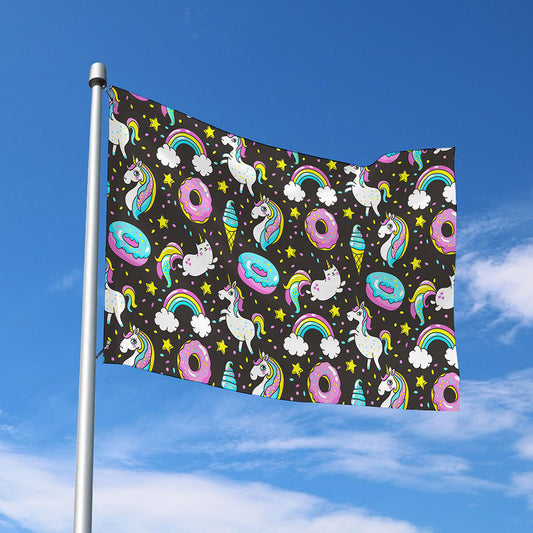 Girly Unicorn Donut Pattern Print Polyester Flag