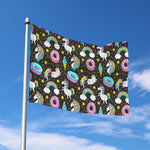 Girly Unicorn Donut Pattern Print Polyester Flag