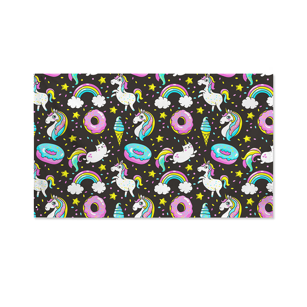 Girly Unicorn Donut Pattern Print Polyester Flag
