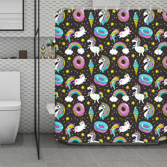 Girly Unicorn Donut Pattern Print Polyester Shower Curtain