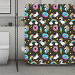 Girly Unicorn Donut Pattern Print Polyester Shower Curtain
