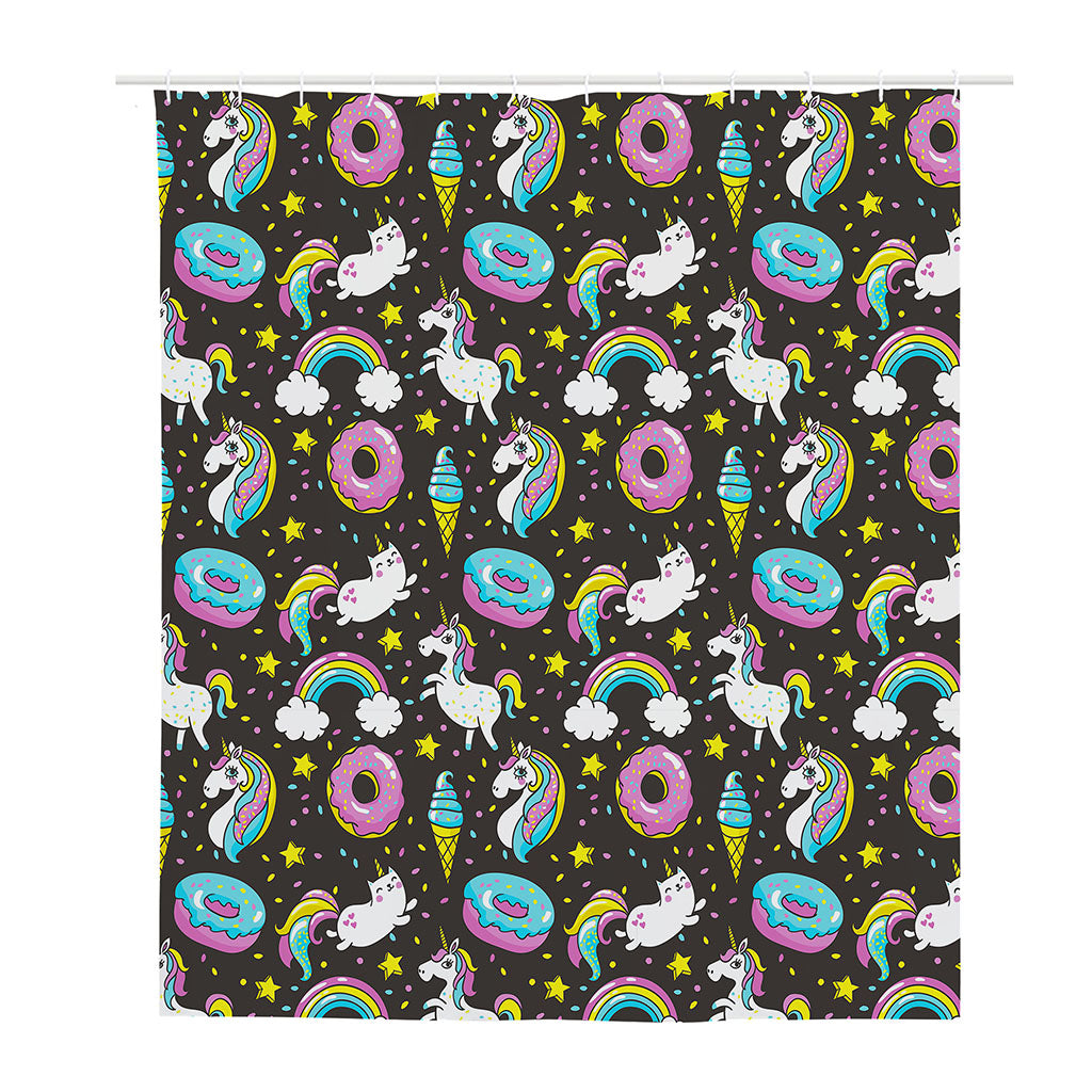 Girly Unicorn Donut Pattern Print Polyester Shower Curtain