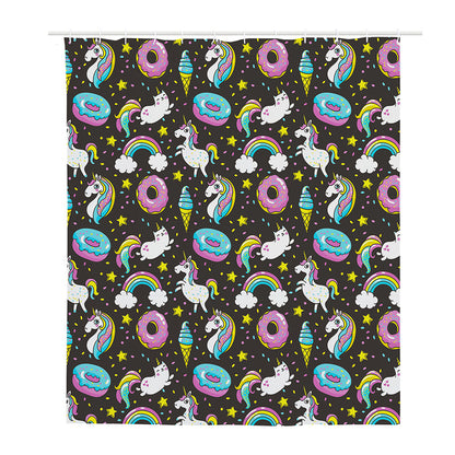 Girly Unicorn Donut Pattern Print Polyester Shower Curtain