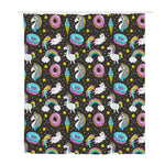 Girly Unicorn Donut Pattern Print Polyester Shower Curtain